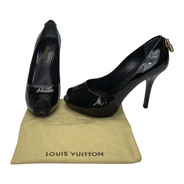 Peep Toe Louis Vuitton Cadeado Verniz Preto