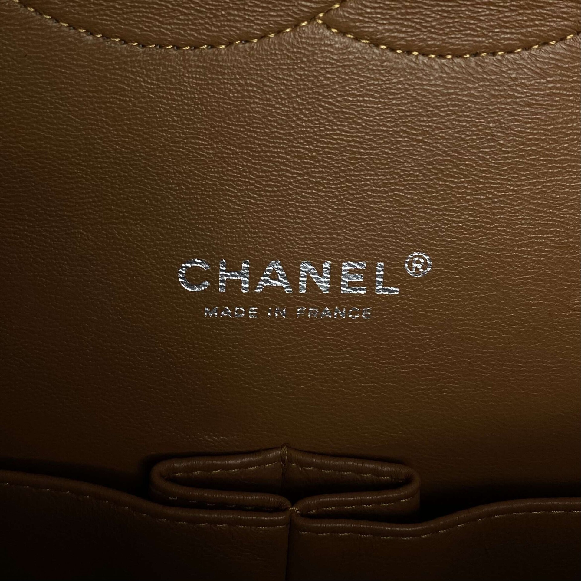 Bolsa Chanel Double Flap Maxi Couro Caramelo