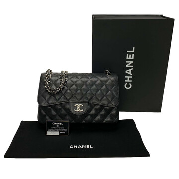 Bolsa Chanel Double Flap Jumbo Couro Caviar Preto