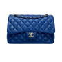 Bolsa Chanel Double Flap Jumbo Couro Azul