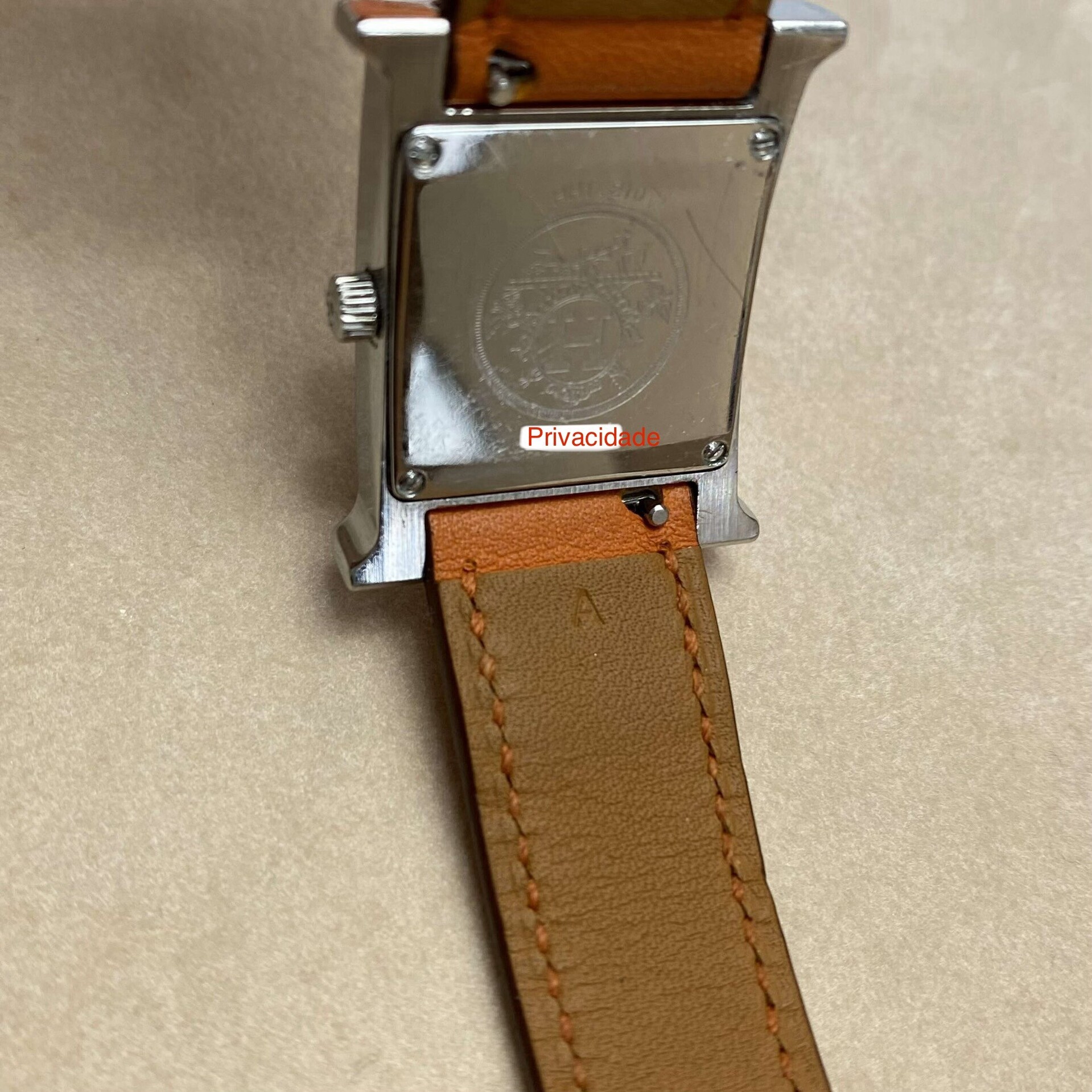 Relógio Hermès H Pulseira Couro Laranja