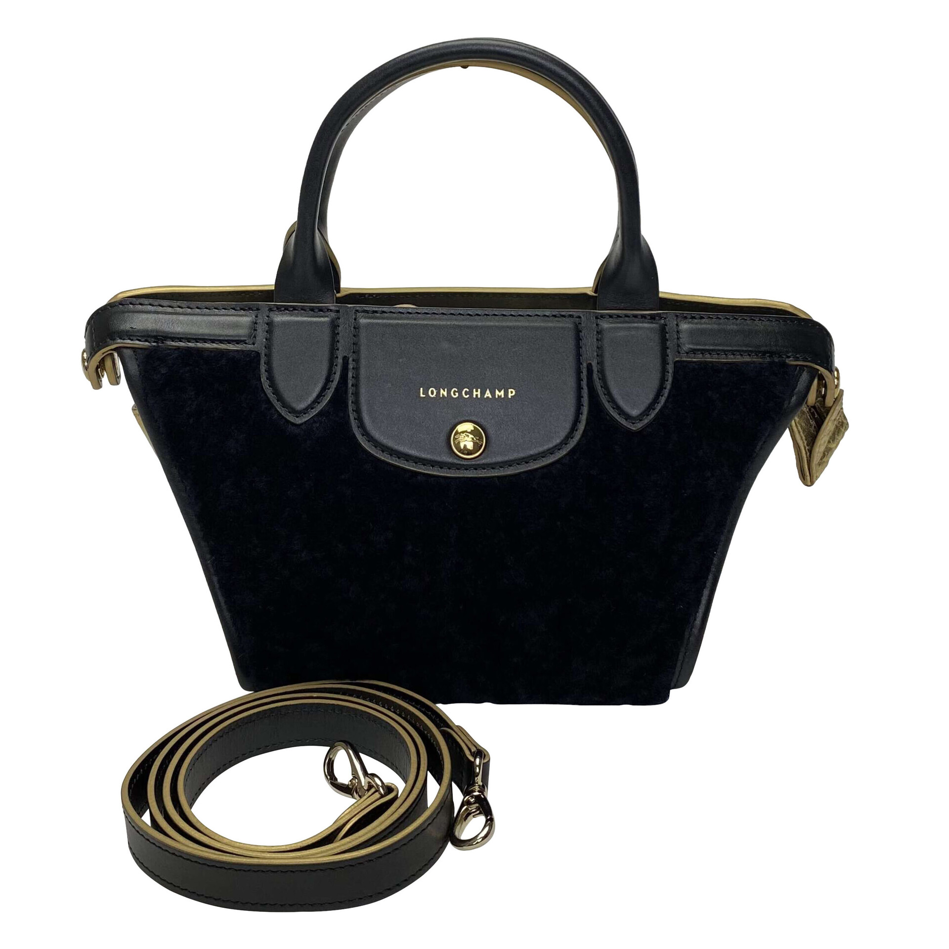 Bolsa Longchamp Preto e Dourado