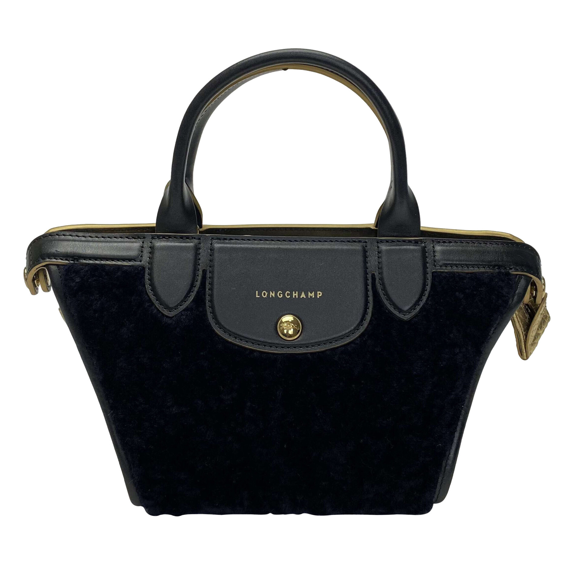 Bolsa Longchamp Preto e Dourado