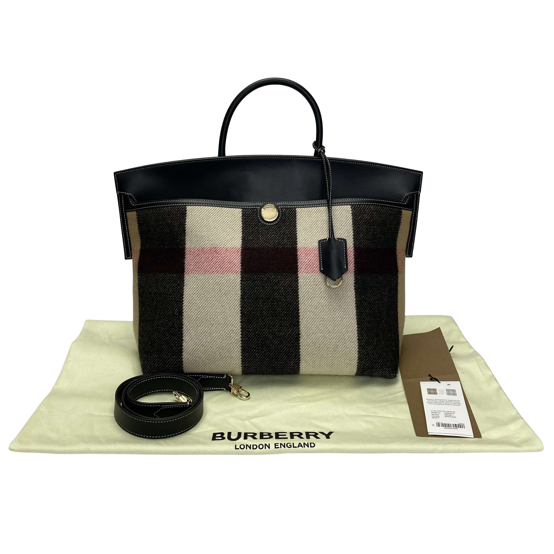 Bolsa Burberry Couro Preto e Xadrez