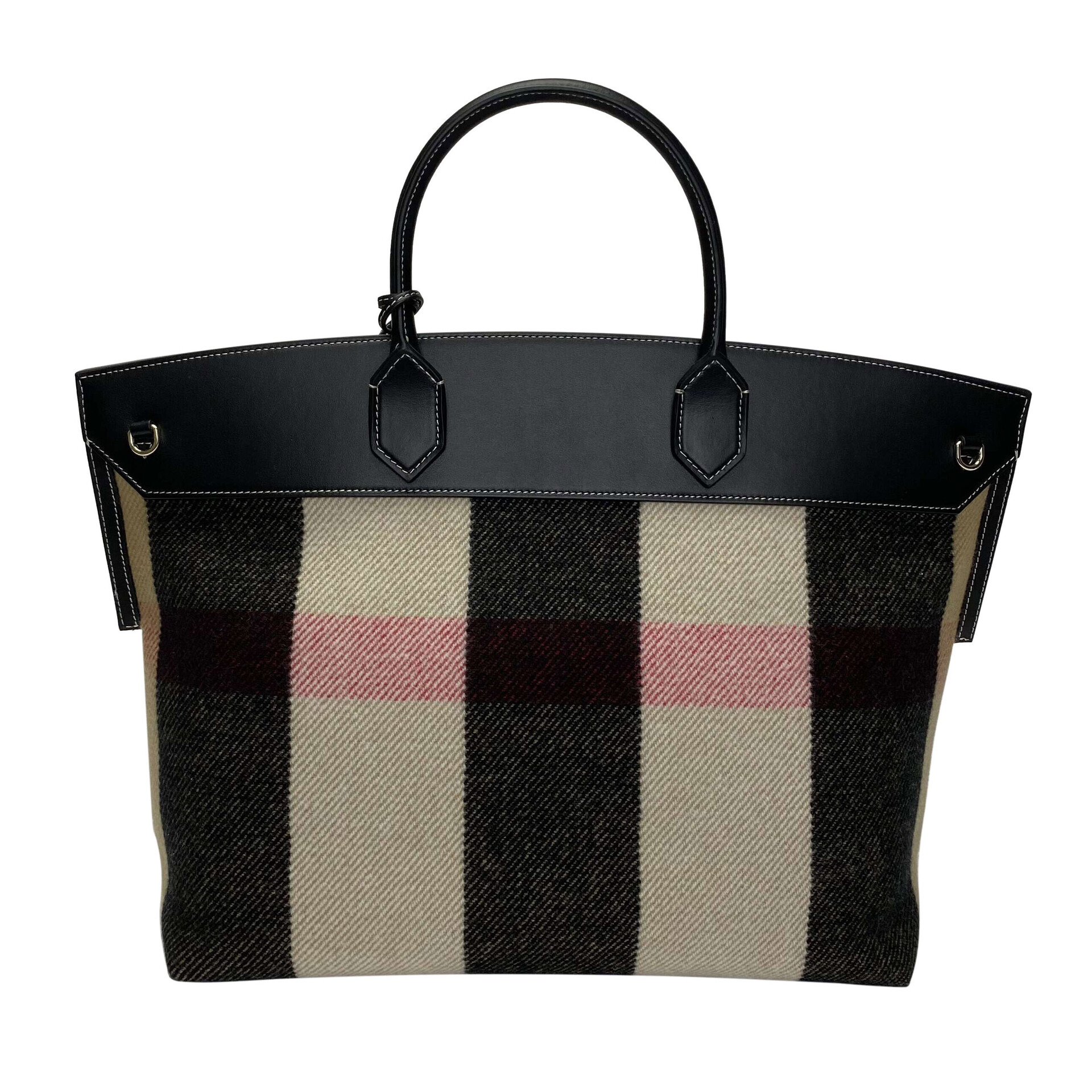 Bolsa Burberry Couro Preto e Xadrez