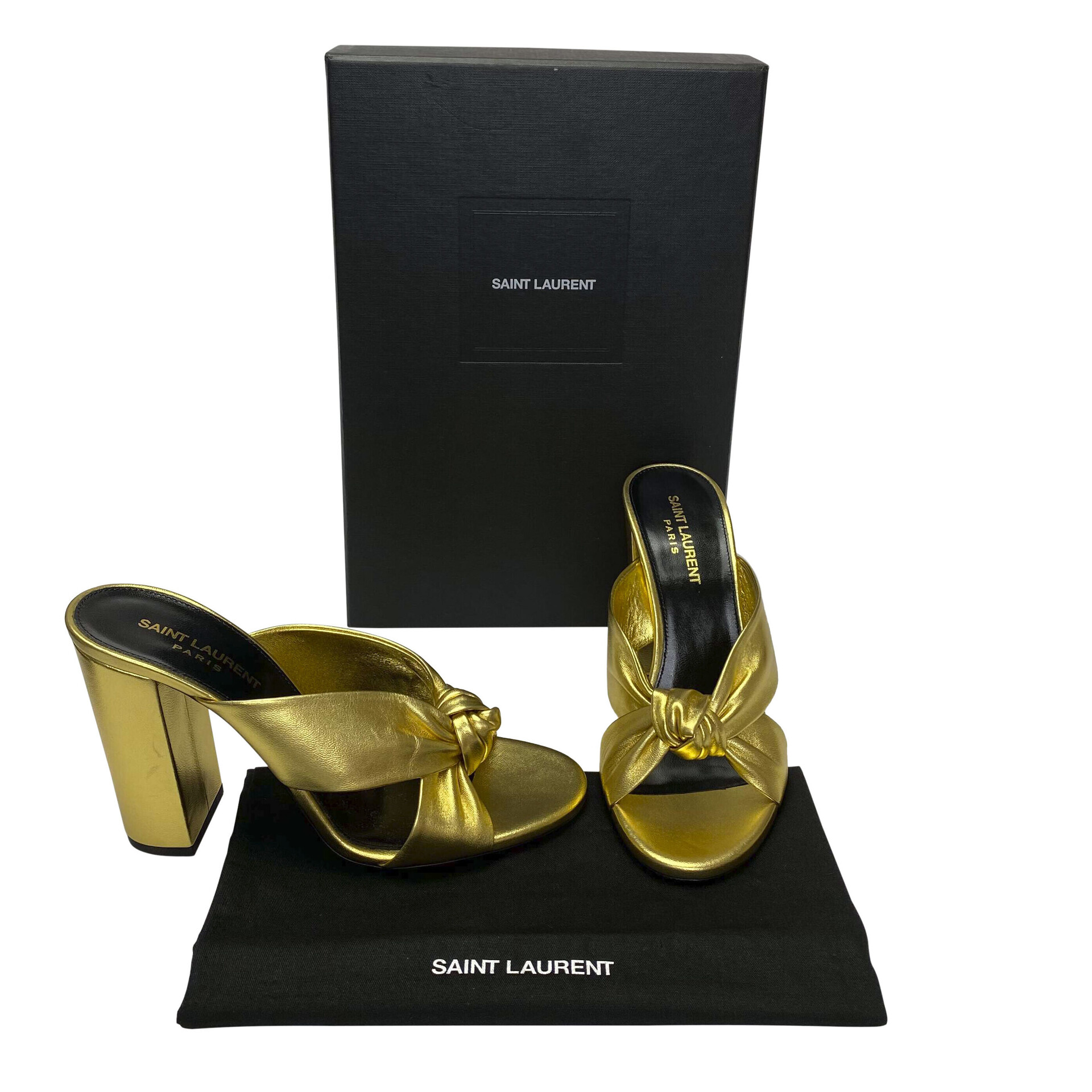 Sandália Saint Laurent Bianca Mule Dourada