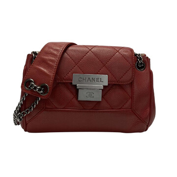 Bolsa Chanel Accordion Flap Couro Caviar Vermelho