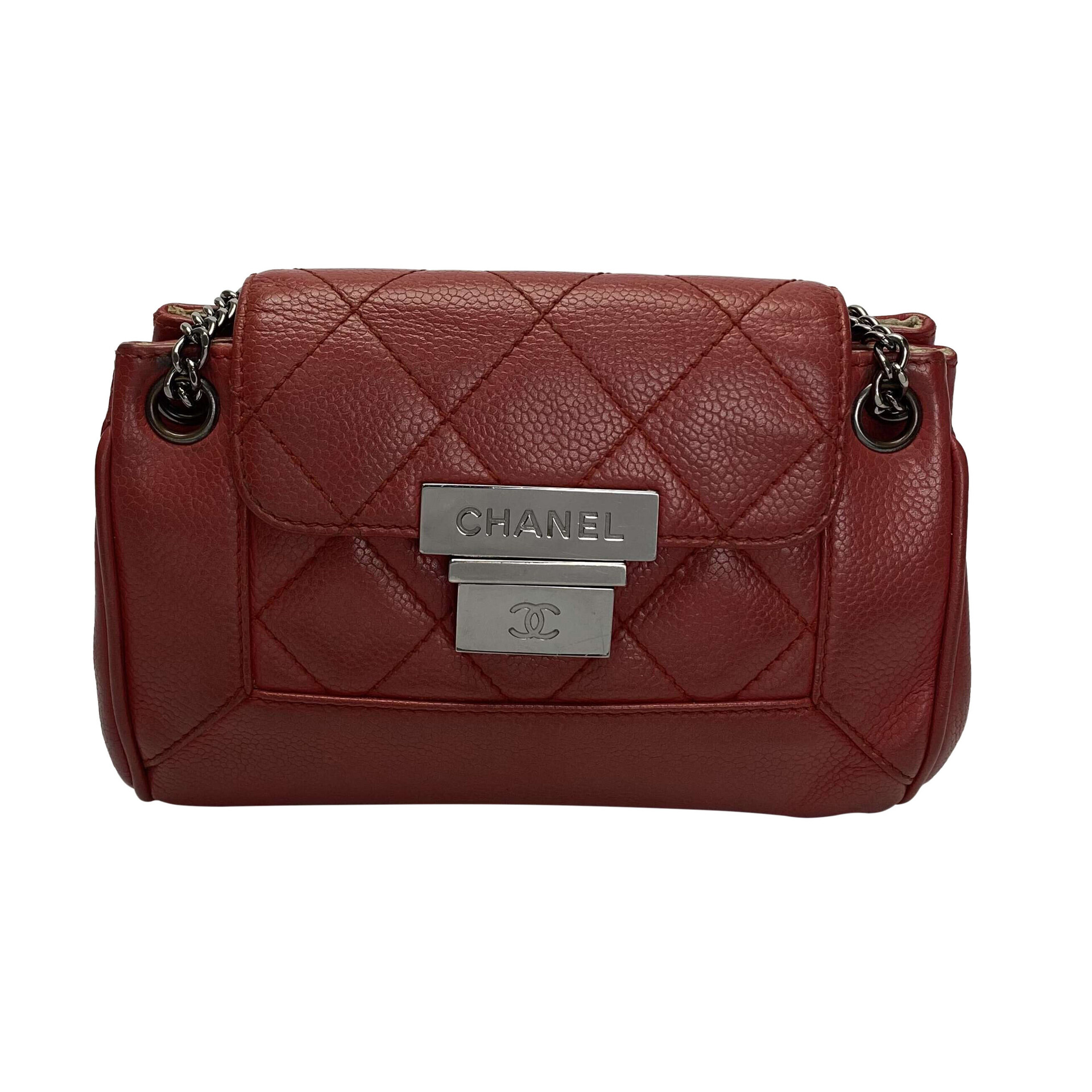 Bolsa Chanel Accordion Flap Couro Caviar Vermelho