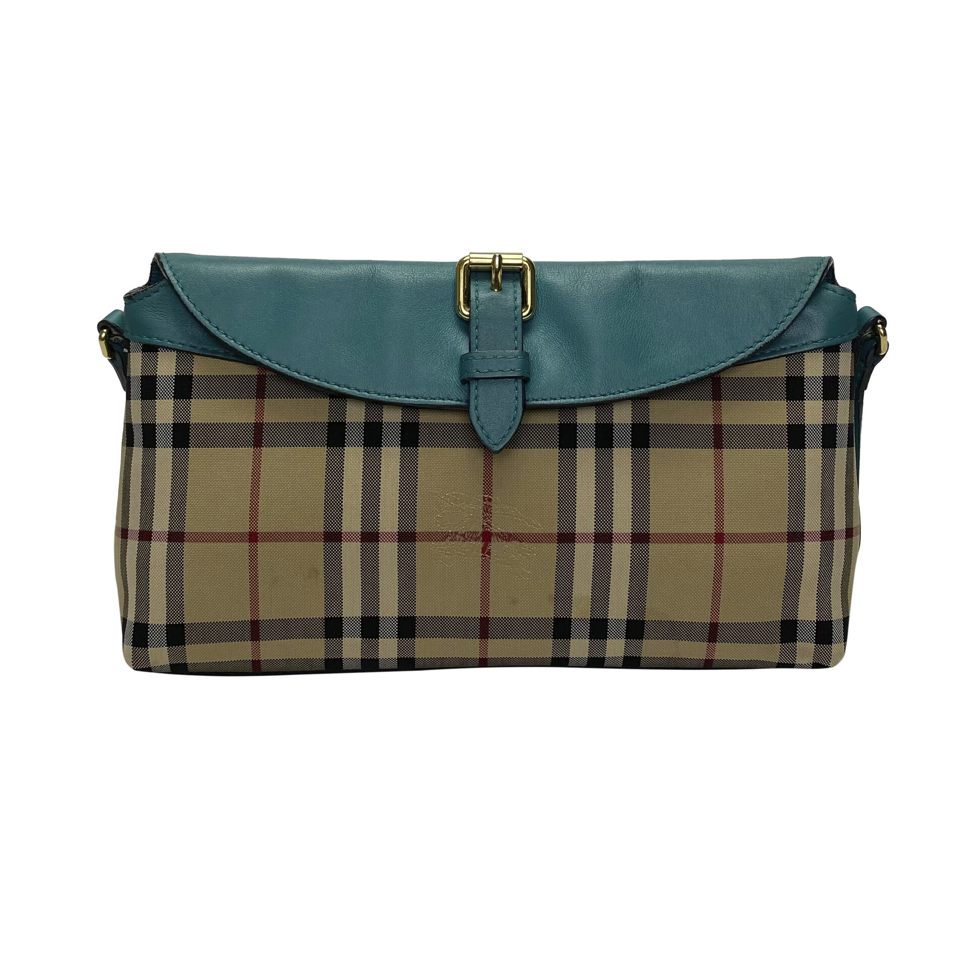 Bolsa Burberry Couro Azul e Xadrez Tradicional