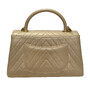 Bolsa Chanel Chevron Handle Bag Flap Nude