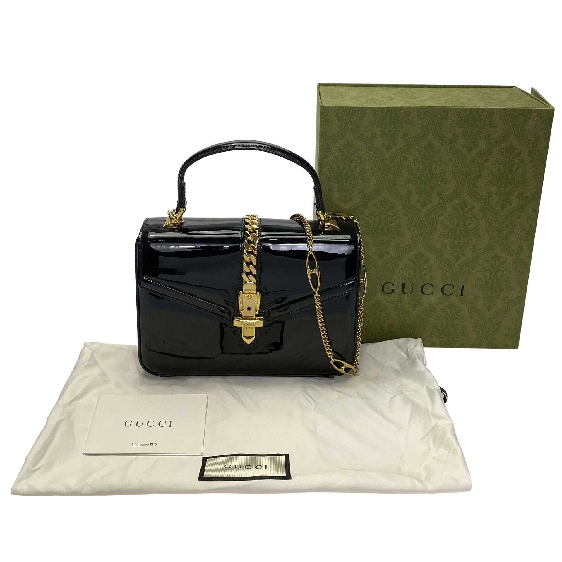 Bolsa Gucci Sylvie 1969 Verniz Preta