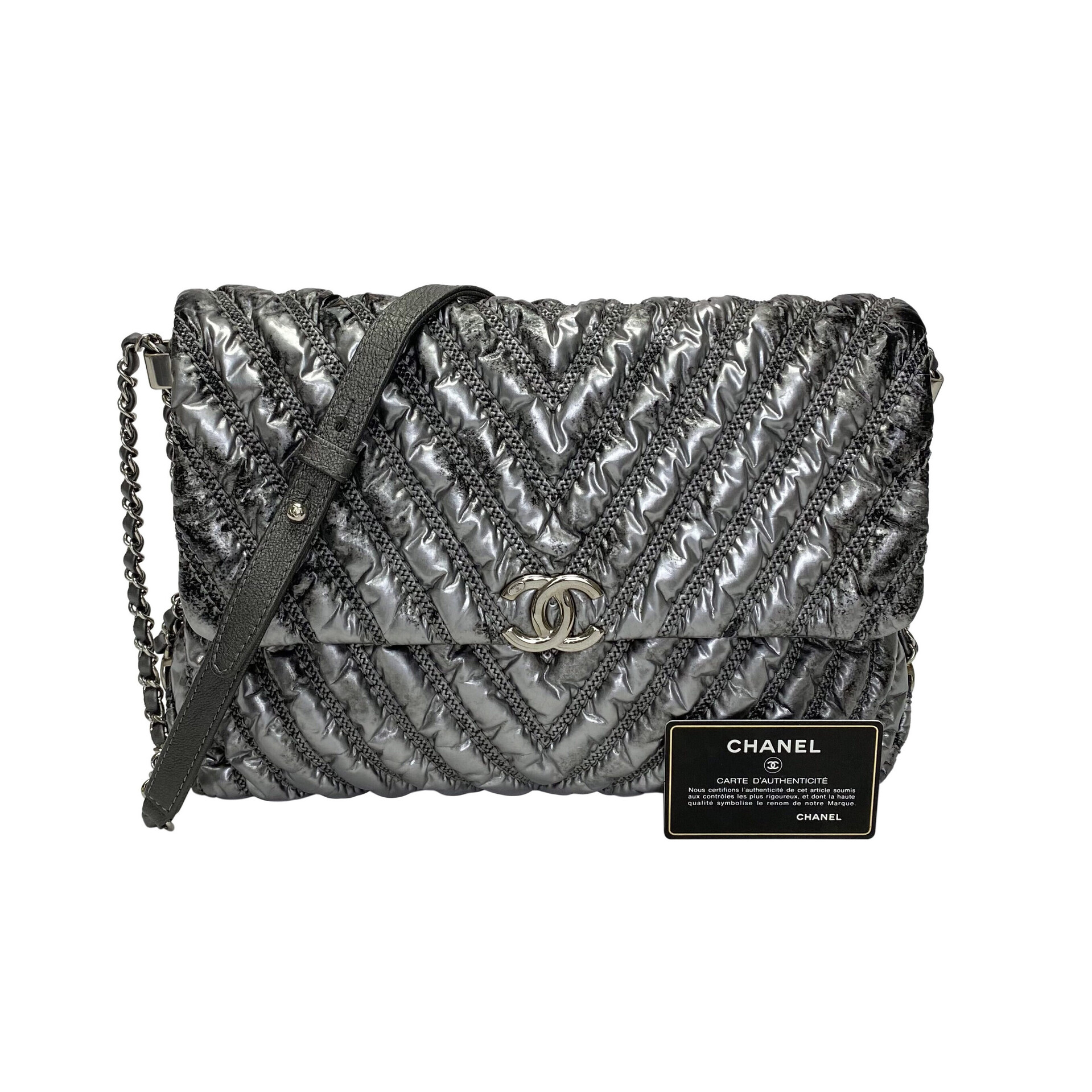 Bolsa Chanel Metallic Lame Chevron