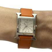 Relógio Hermès H Pulseira Couro Laranja