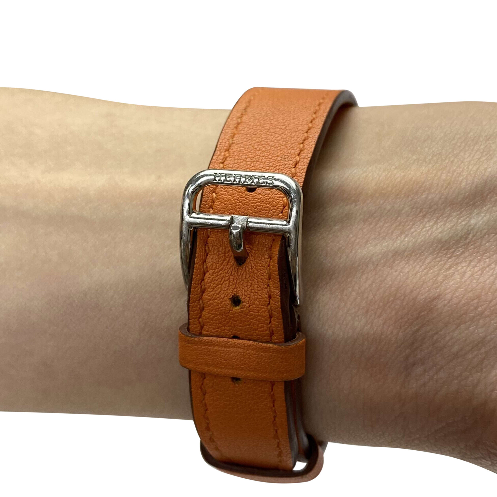 Relógio Hermès H Pulseira Couro Laranja