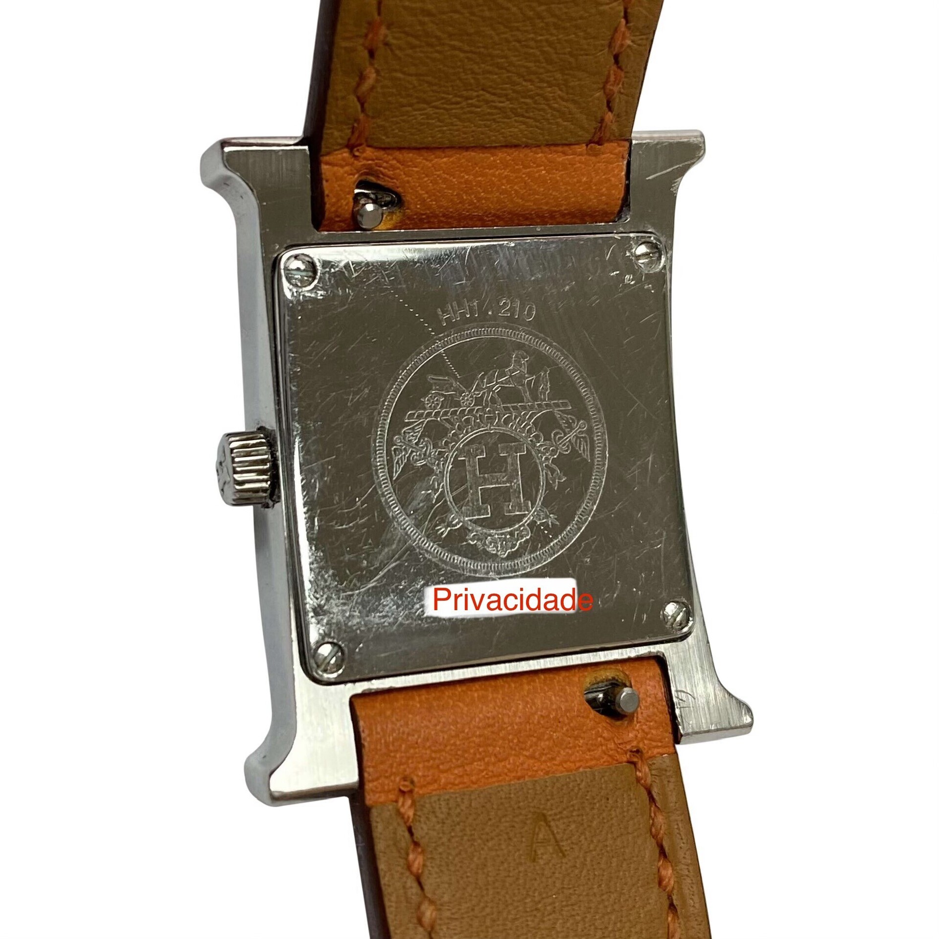 Relógio Hermès H Pulseira Couro Laranja