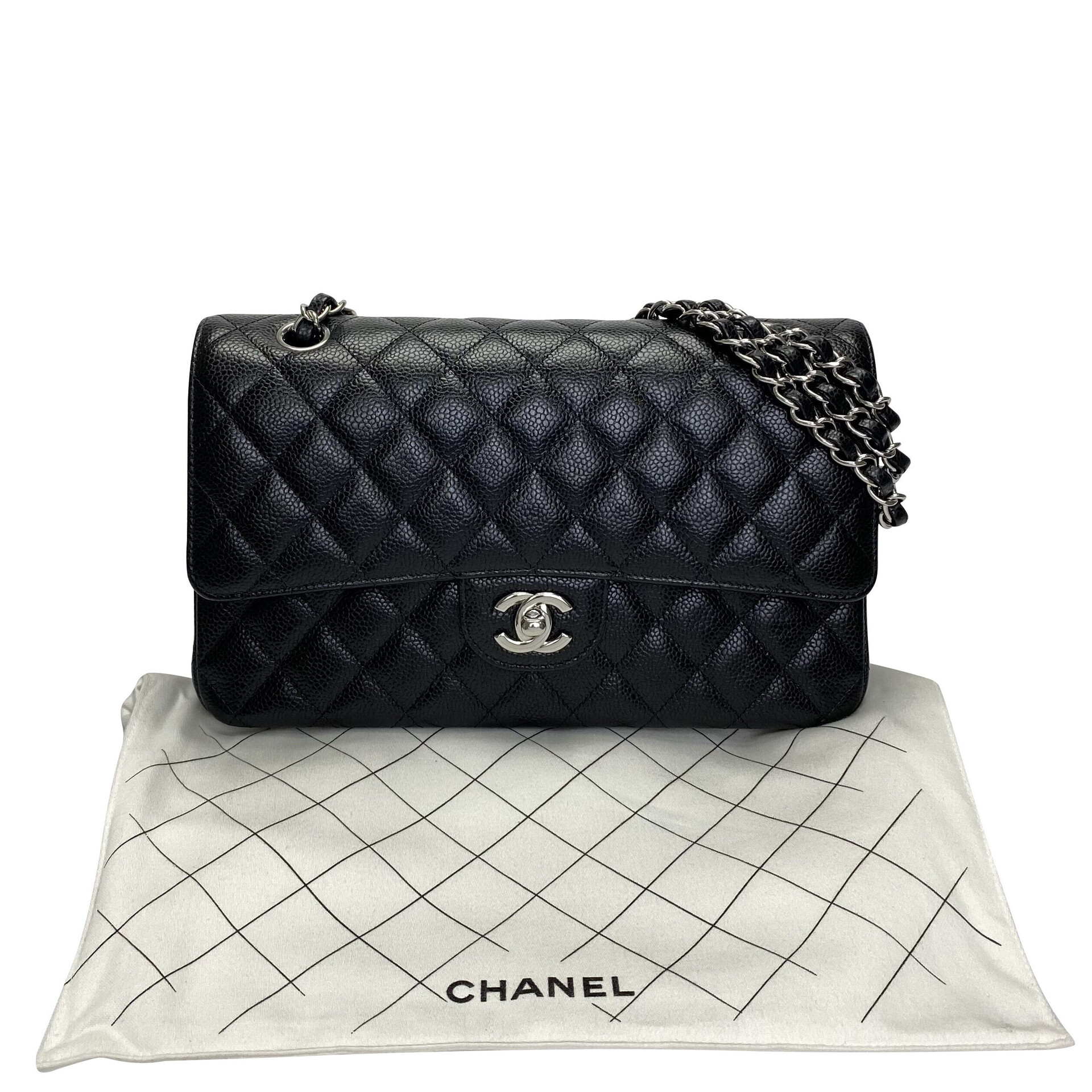 Bolsa Chanel Couro Caviar Double Flap Preta