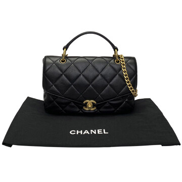 Bolsa Chanel Top Handle Flap Couro Preta