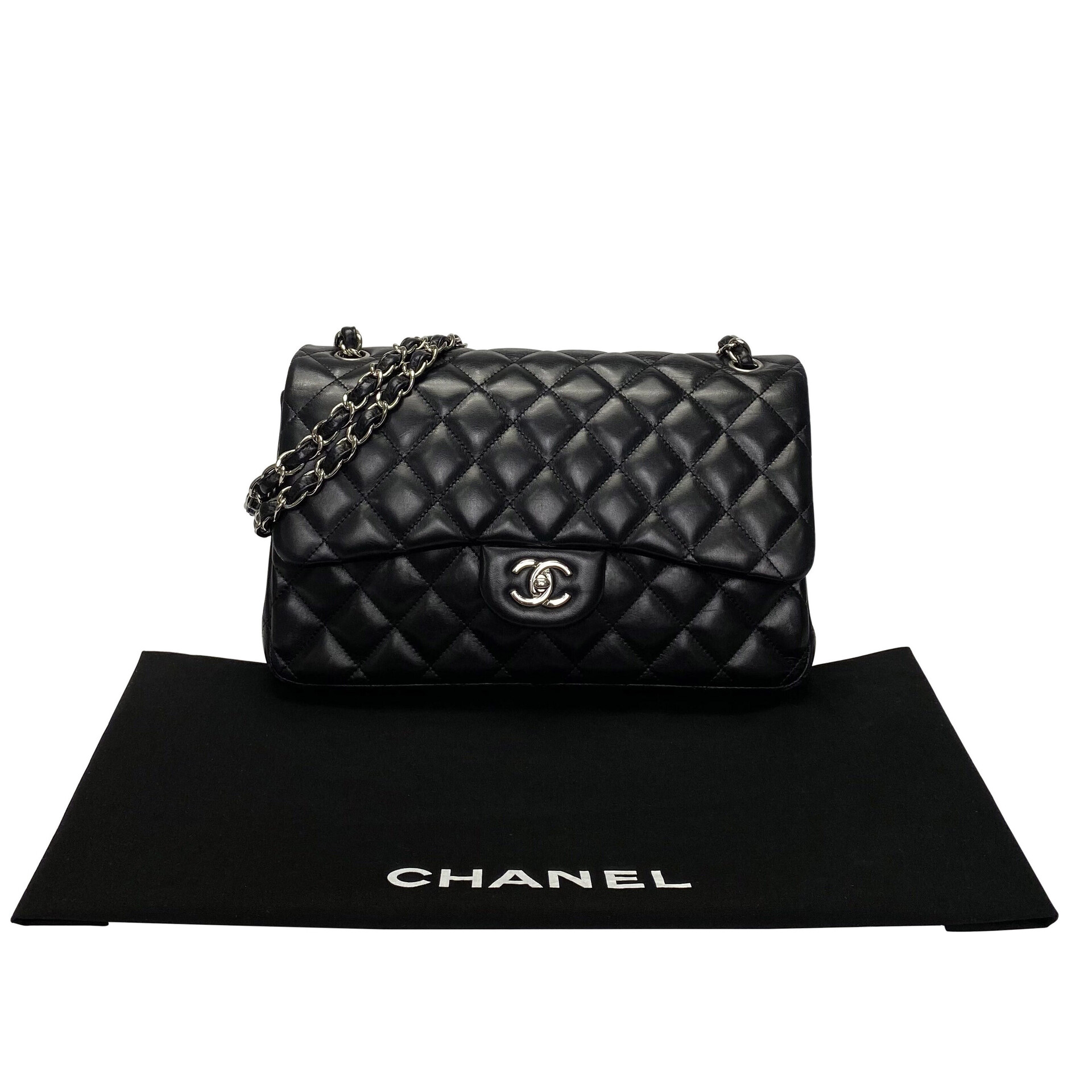 Bolsa Chanel Jumbo Double Flap Couro Lambskin Preto