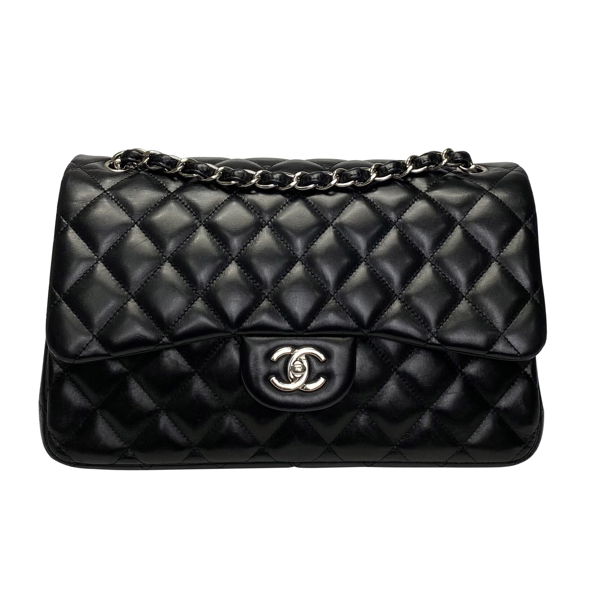 Bolsa Chanel Jumbo Double Flap Couro Lambskin Preto