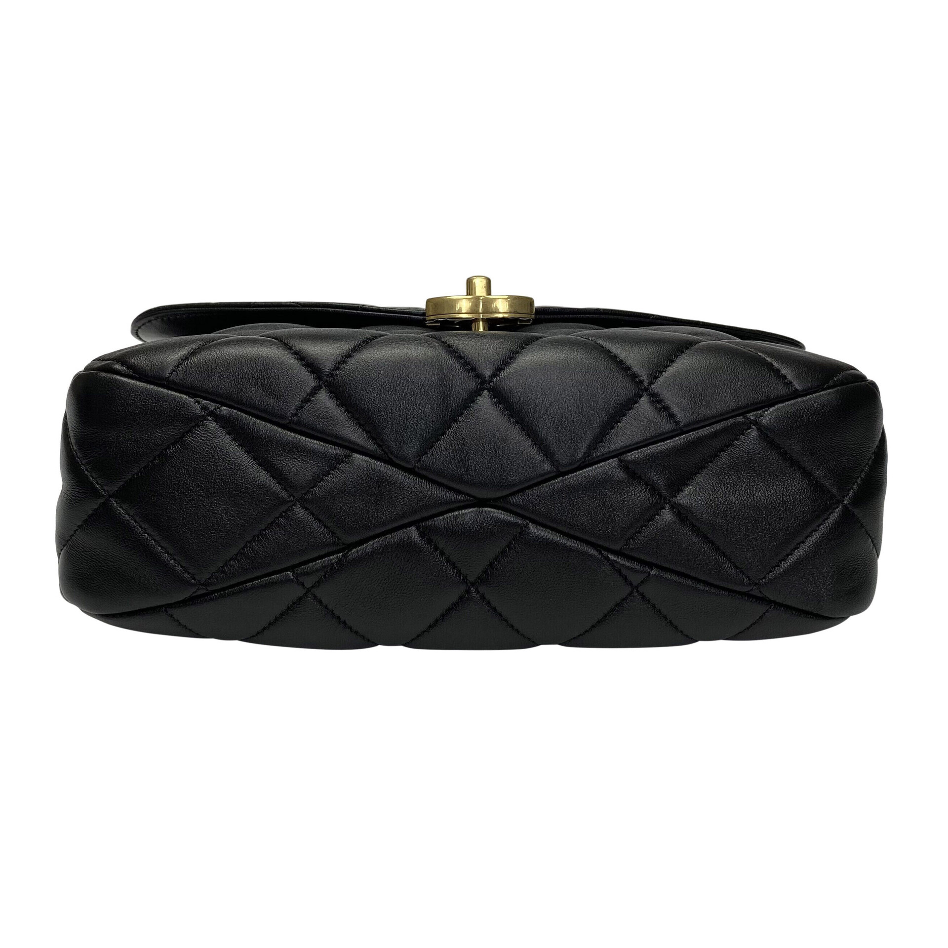 Bolsa Chanel Top Handle Flap Couro Preta