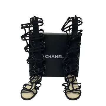 Sandália Gladiadora Chanel Couro Preto