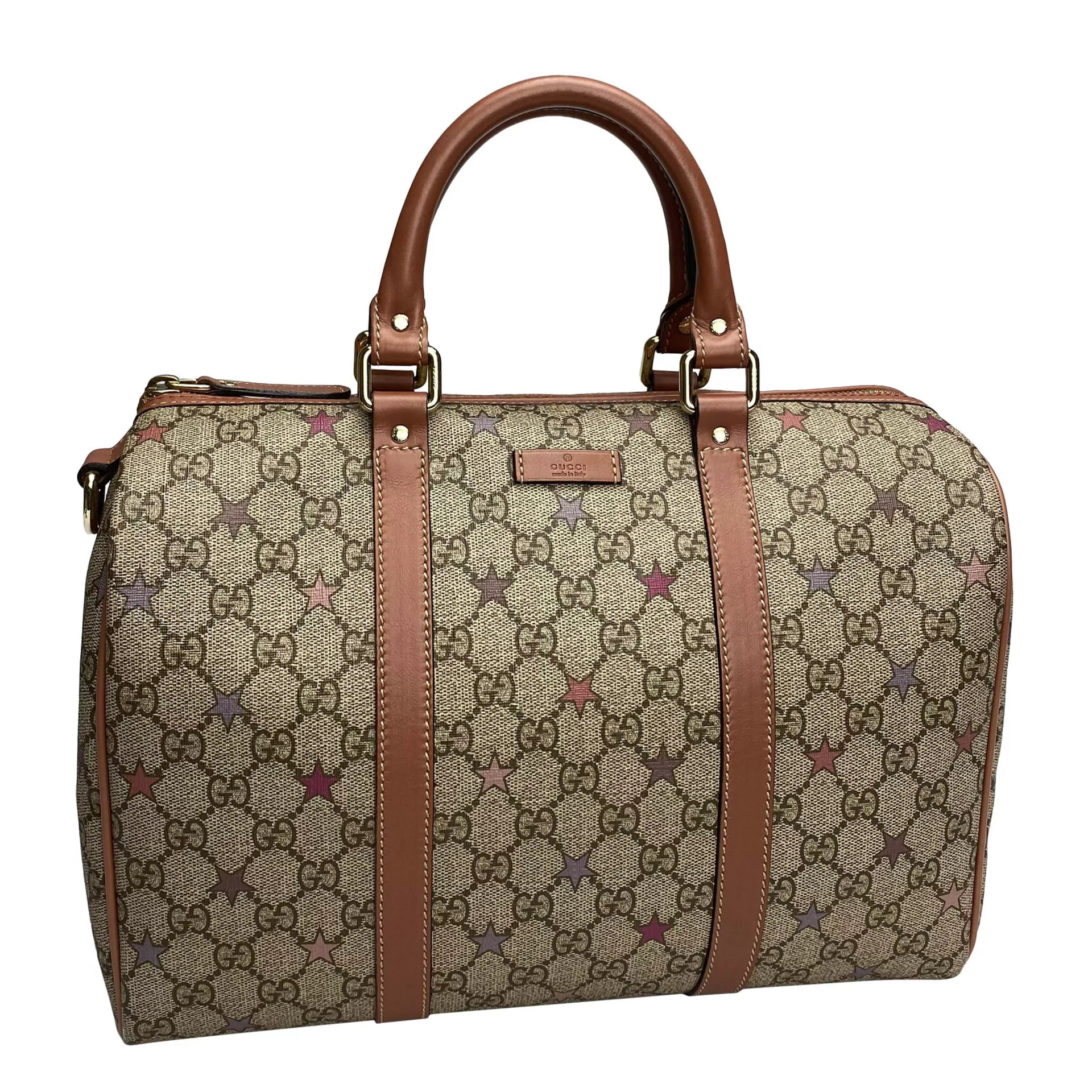 Gucci Gg Supreme Star Joy Boston Bag Brown Leather ref.683034