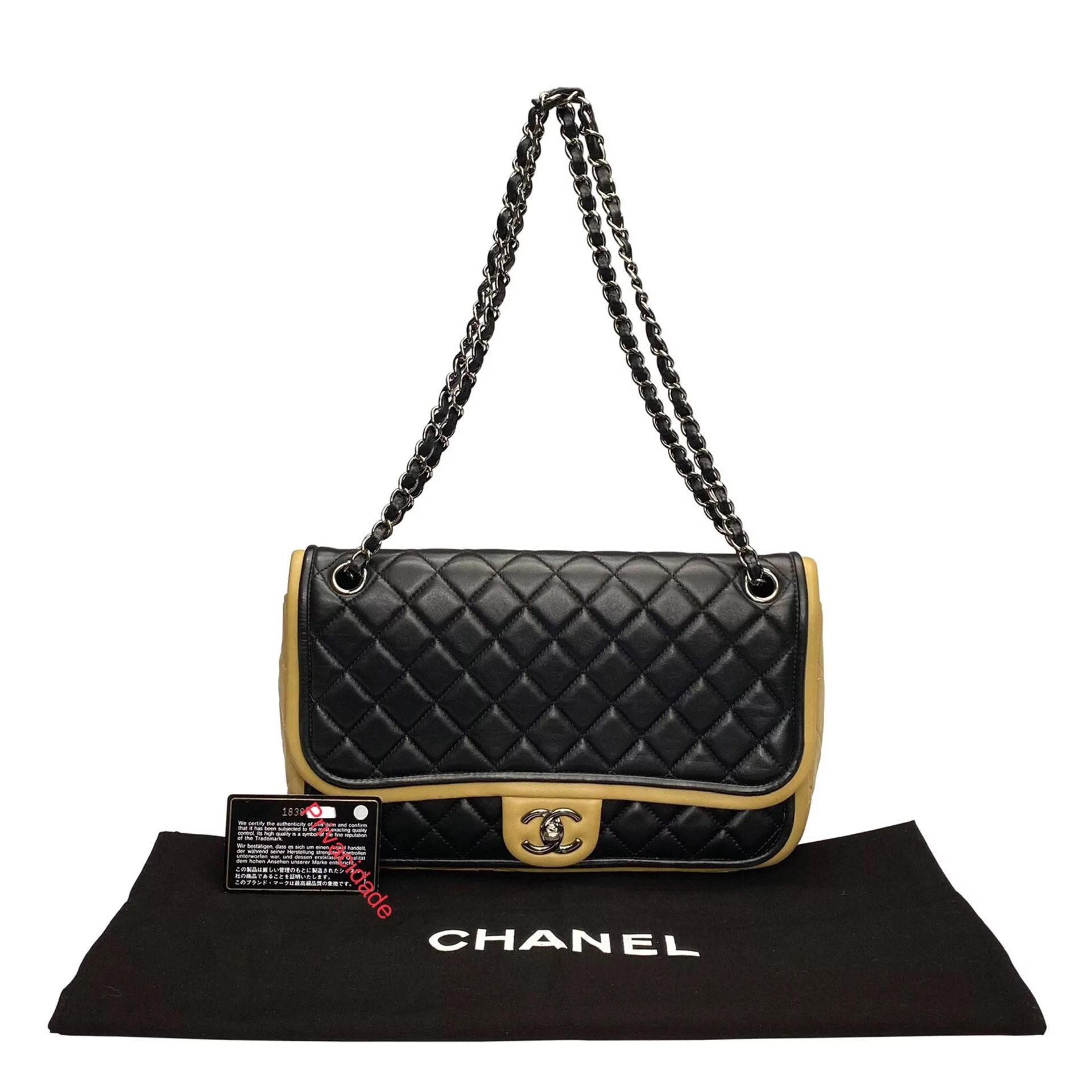 Bolsa Chanel Couro Bicolor Preto e Bege