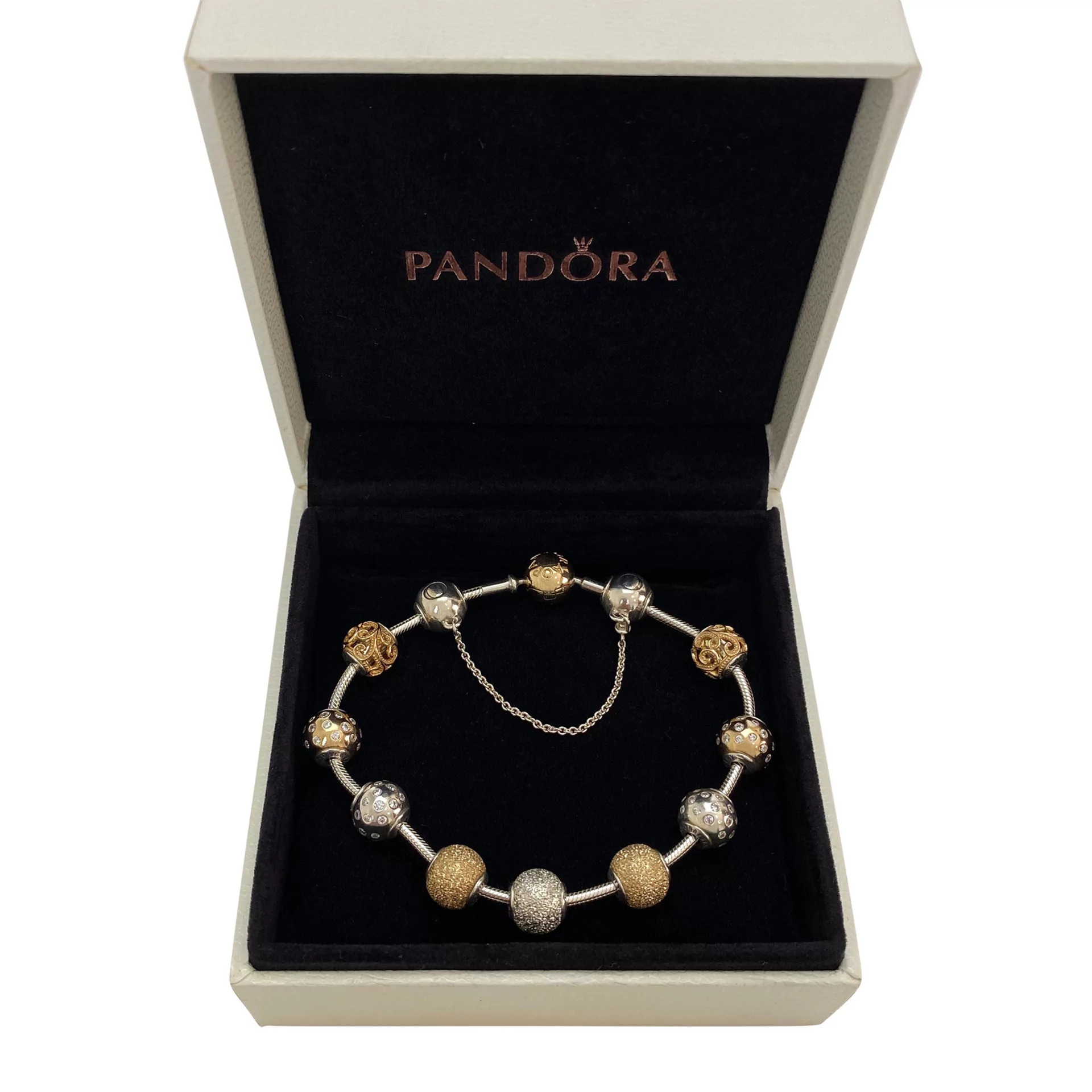 Pulseira Pandora com Berloques em Ouro e Prata