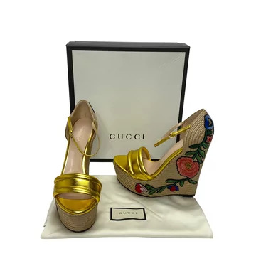 Sandália Gucci Anabela Dourada