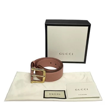 Cinto Gucci Couro Rosa e Fivela Dourada